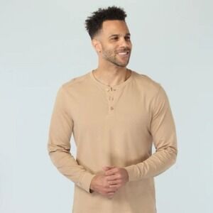 Premium Organic Cotton Henley Shirt Vustra Gilded Beige Mens Size XL Sustainable